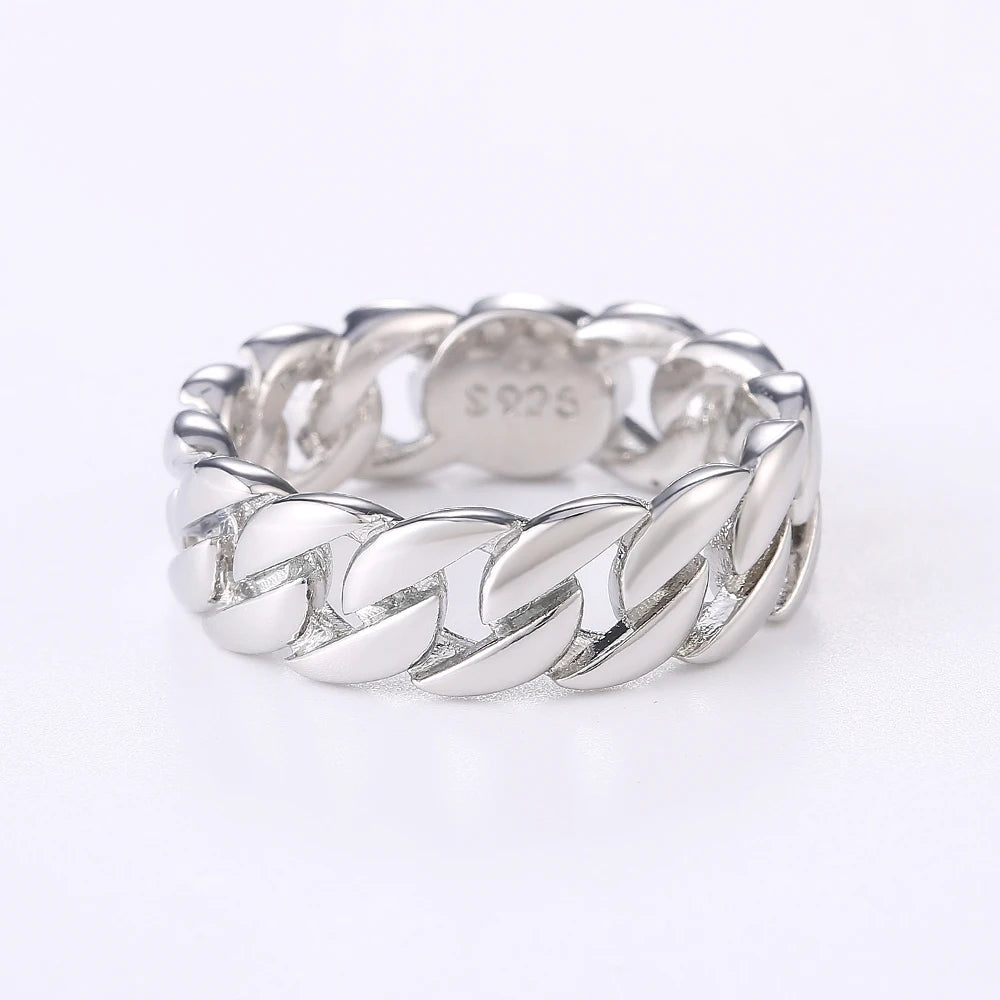 Huitan Metallic Chain Rings Men and Women Simple Design Hip Hop Party Cool Accessories Versatile Punk Style Jewelry Couple Rings