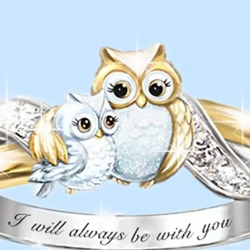 I Will Always Be with You Rings for Women Girls Fashion Cute Mother Kids Owl Rings AAA Crystal Ring Jewelry Birthday Gifts