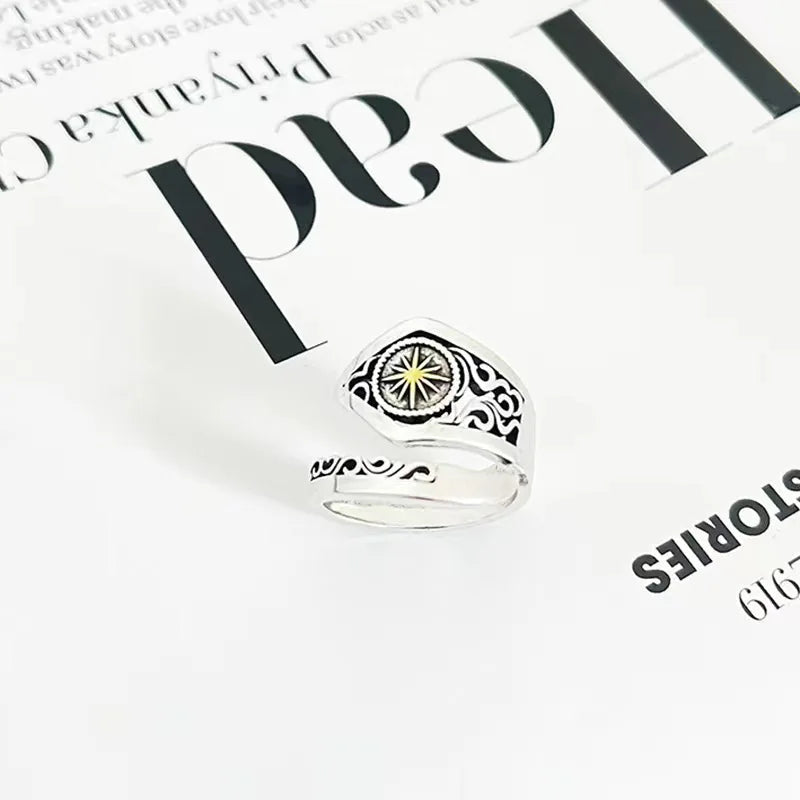 INS New Sun God Ring Men's Indian Style American Fashion Punk Vintage Style Opening Adjustment Ring Women's Party Jewelry Gift