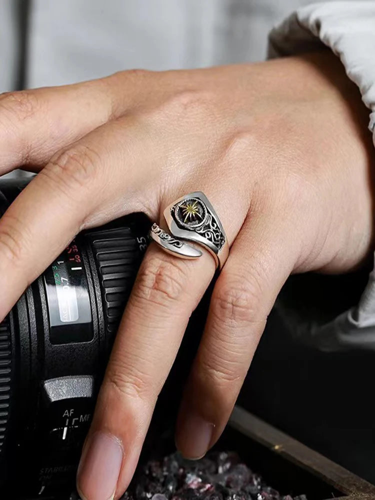 INS New Sun God Ring Men's Indian Style American Fashion Punk Vintage Style Opening Adjustment Ring Women's Party Jewelry Gift
