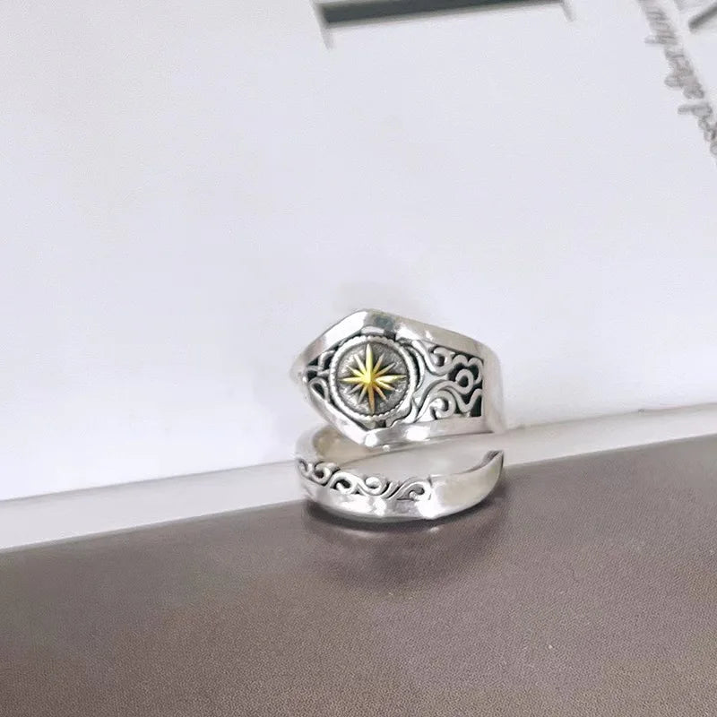INS New Sun God Ring Men's Indian Style American Fashion Punk Vintage Style Opening Adjustment Ring Women's Party Jewelry Gift