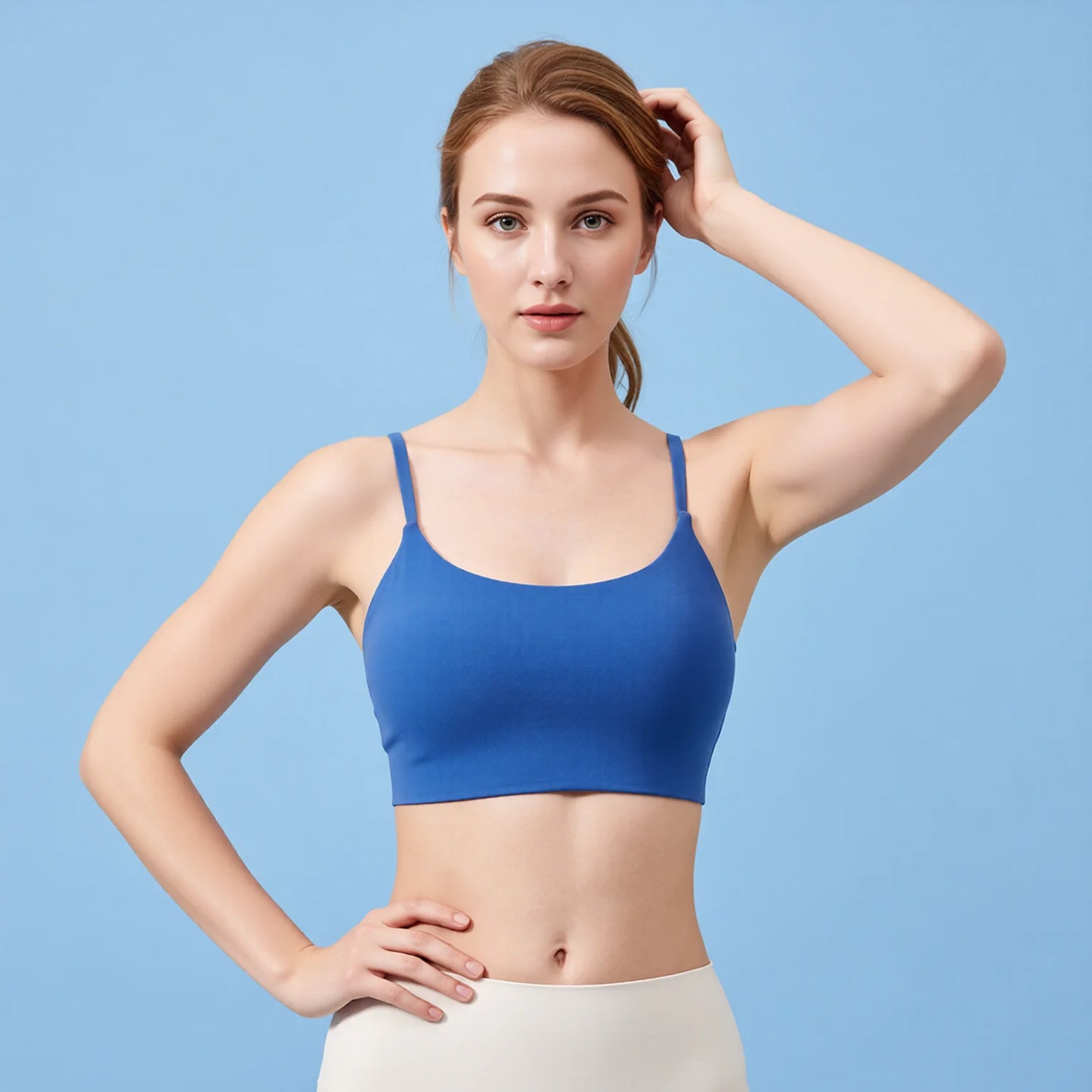 Fine-Shoulder Yoga Tank Top with Removable Chest Pads & U-Neck