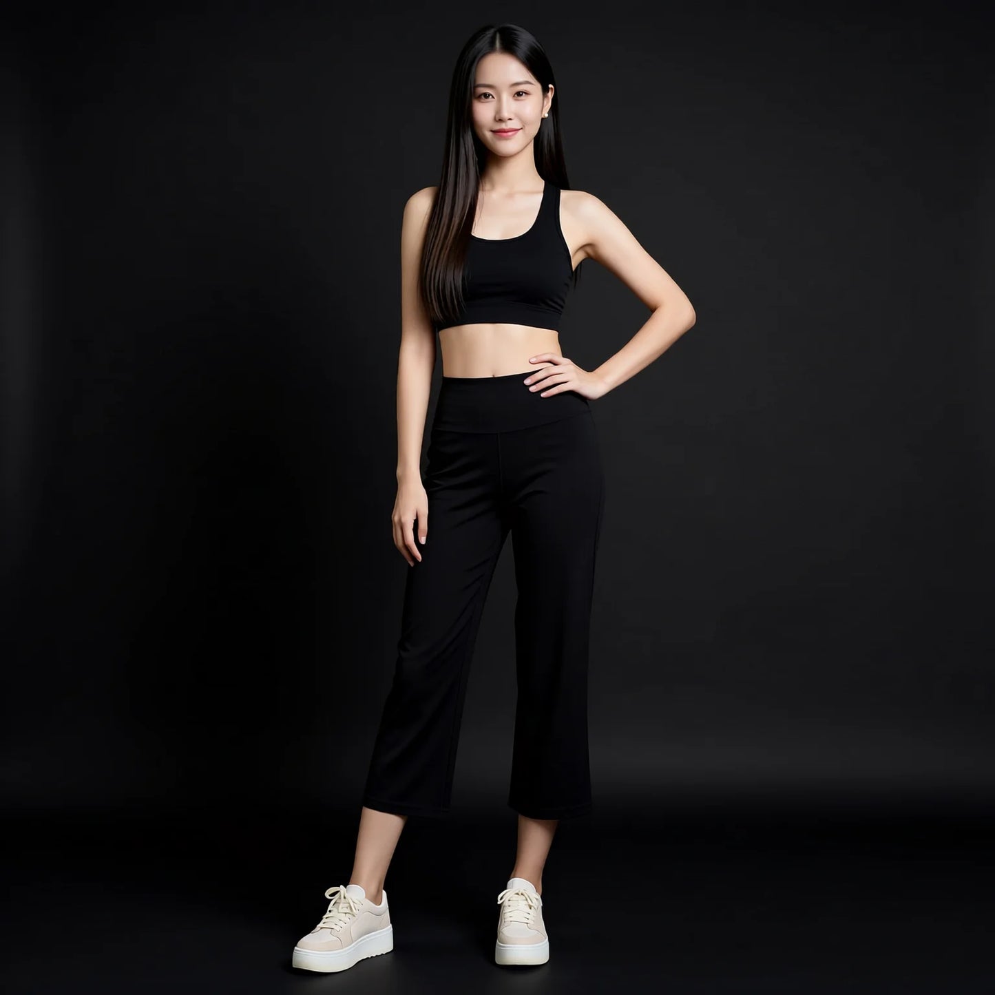 High-waisted wide-leg mid-length yoga pants - bare feel everyday commuter elastic breathable quick-dry