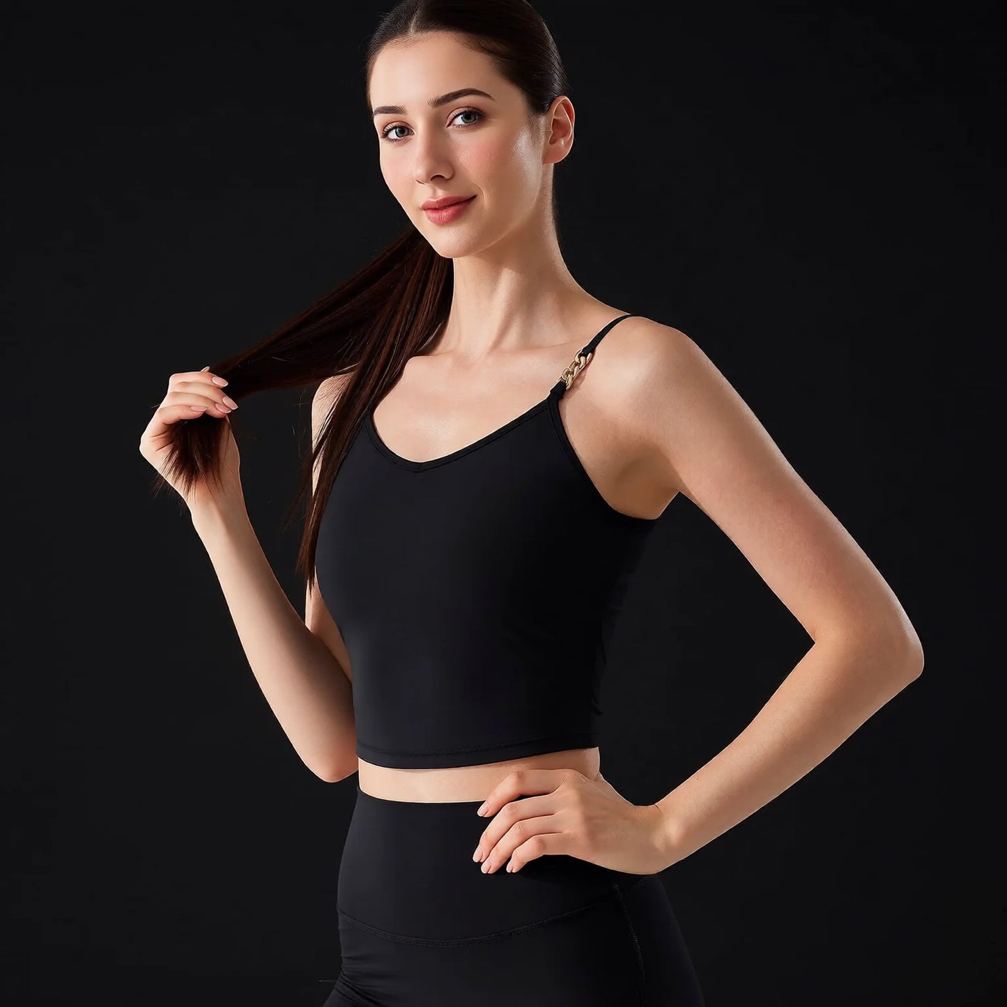 Nude Feel One-Piece Yoga Bra with Built-in Bra Cup, Spaghetti Strap Tank Top