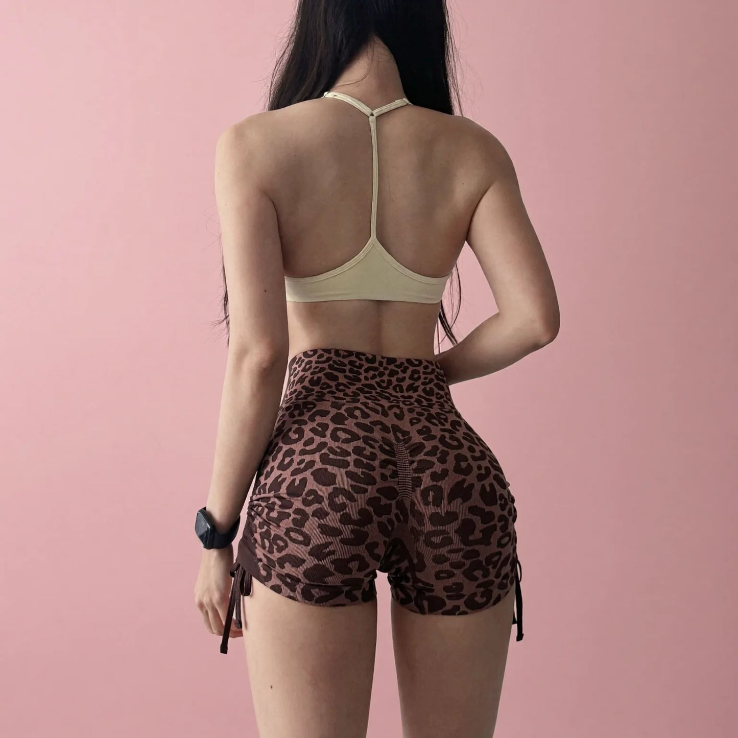 Leopard Print High Waisted Yoga Shorts Women Butt Lifting Drawstring