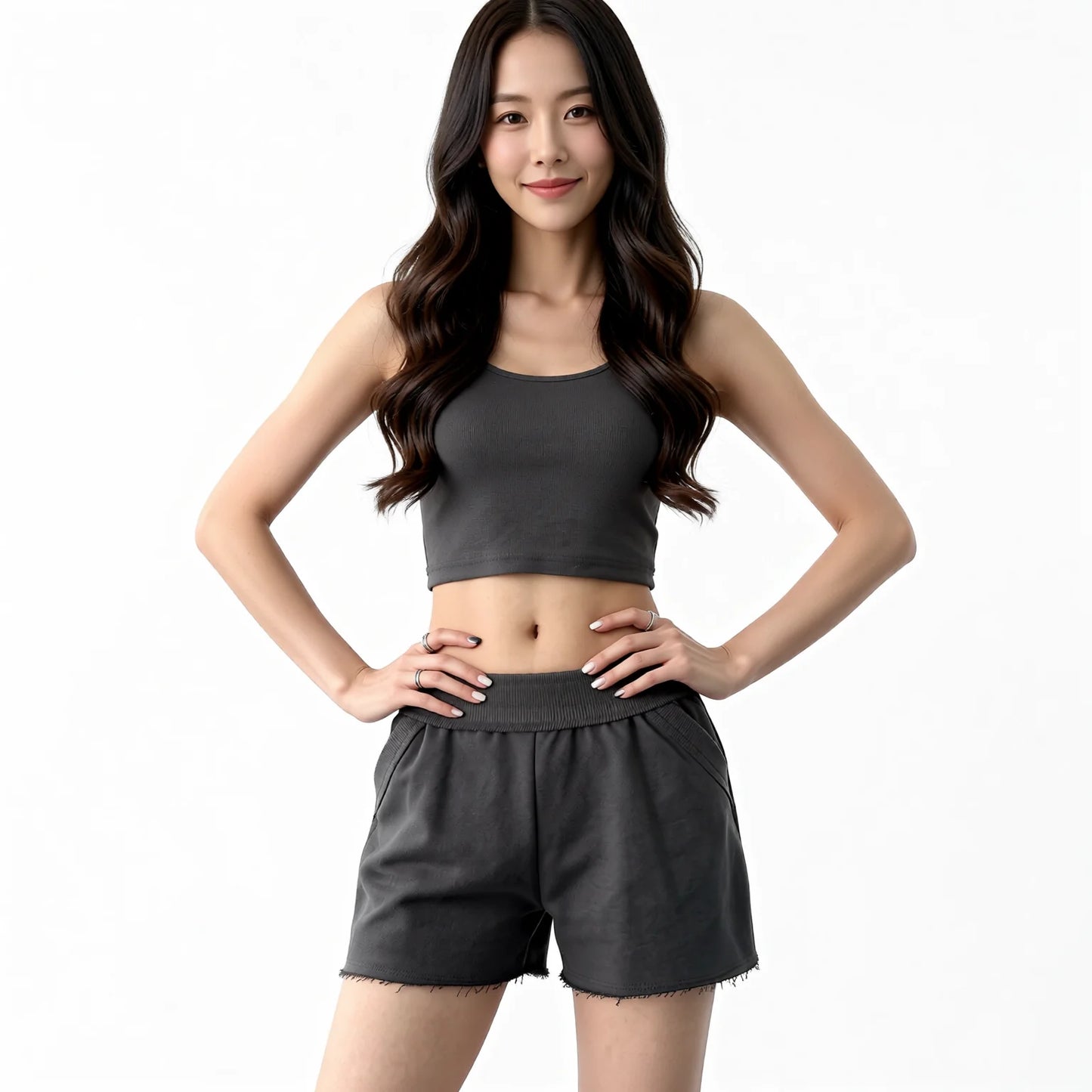 High Waisted Athletic Shorts Grey Black - Comfortable Summer Hot Pants