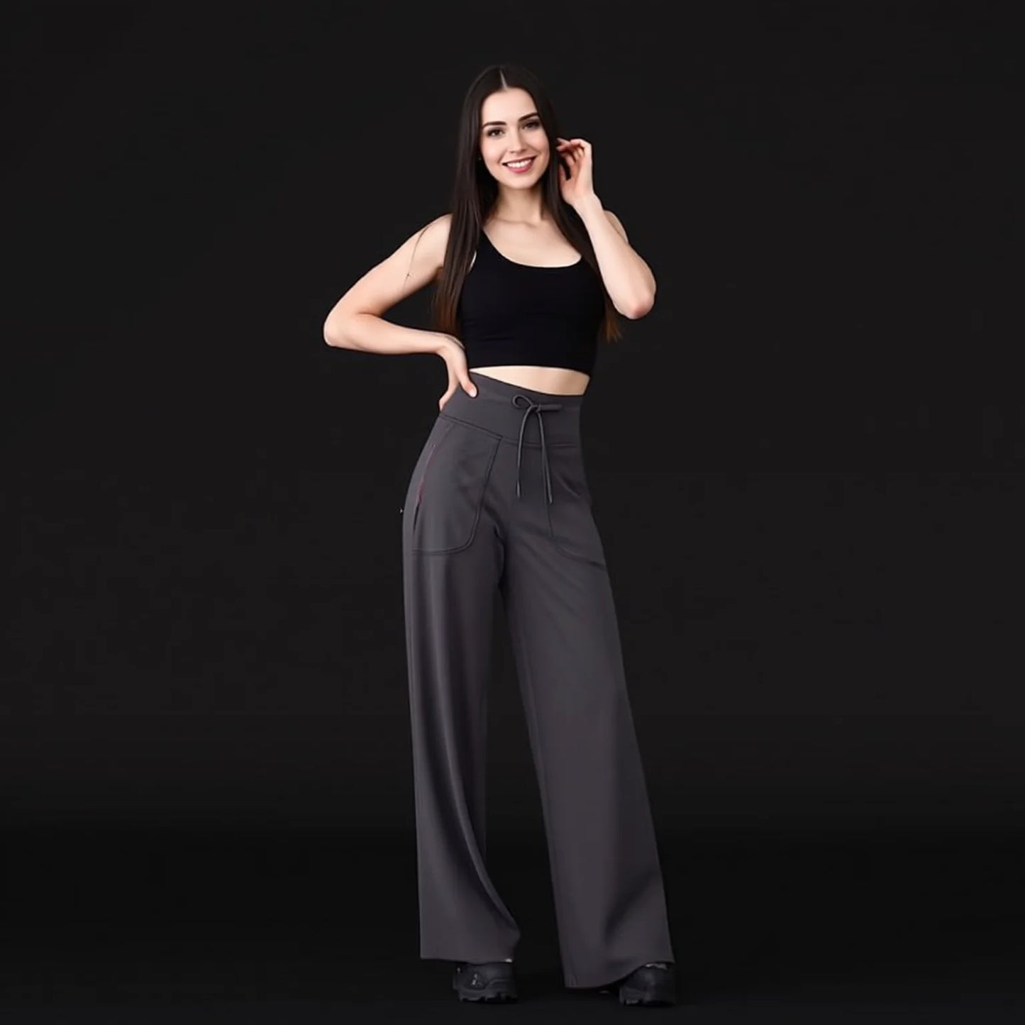 High-waisted drawstring wide leg lounge pants