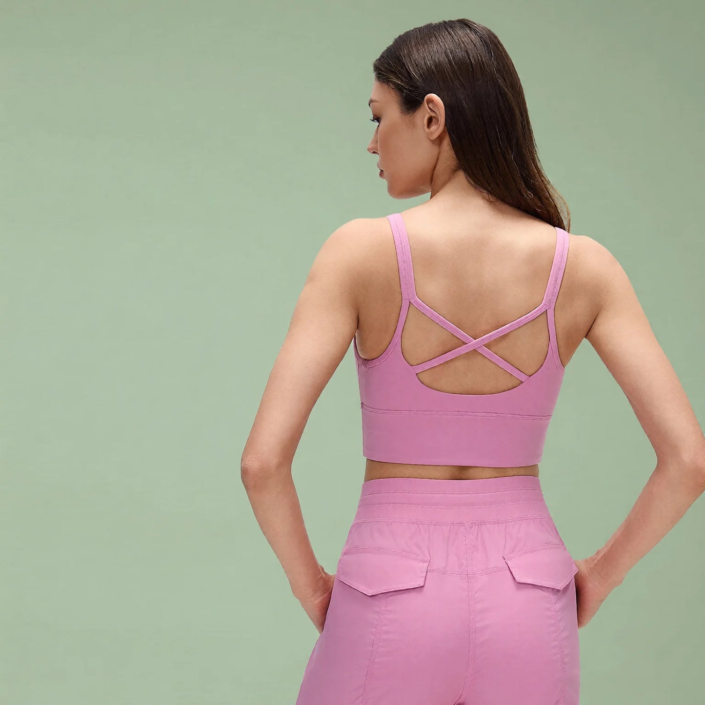 backless sports bra with crisscross straps