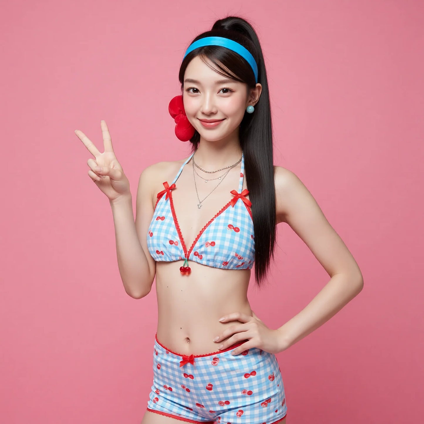 Cherry Y2K Sweet Spice Triangle Bikini Set with Drawstring Hoodie and Protective Cover-Up