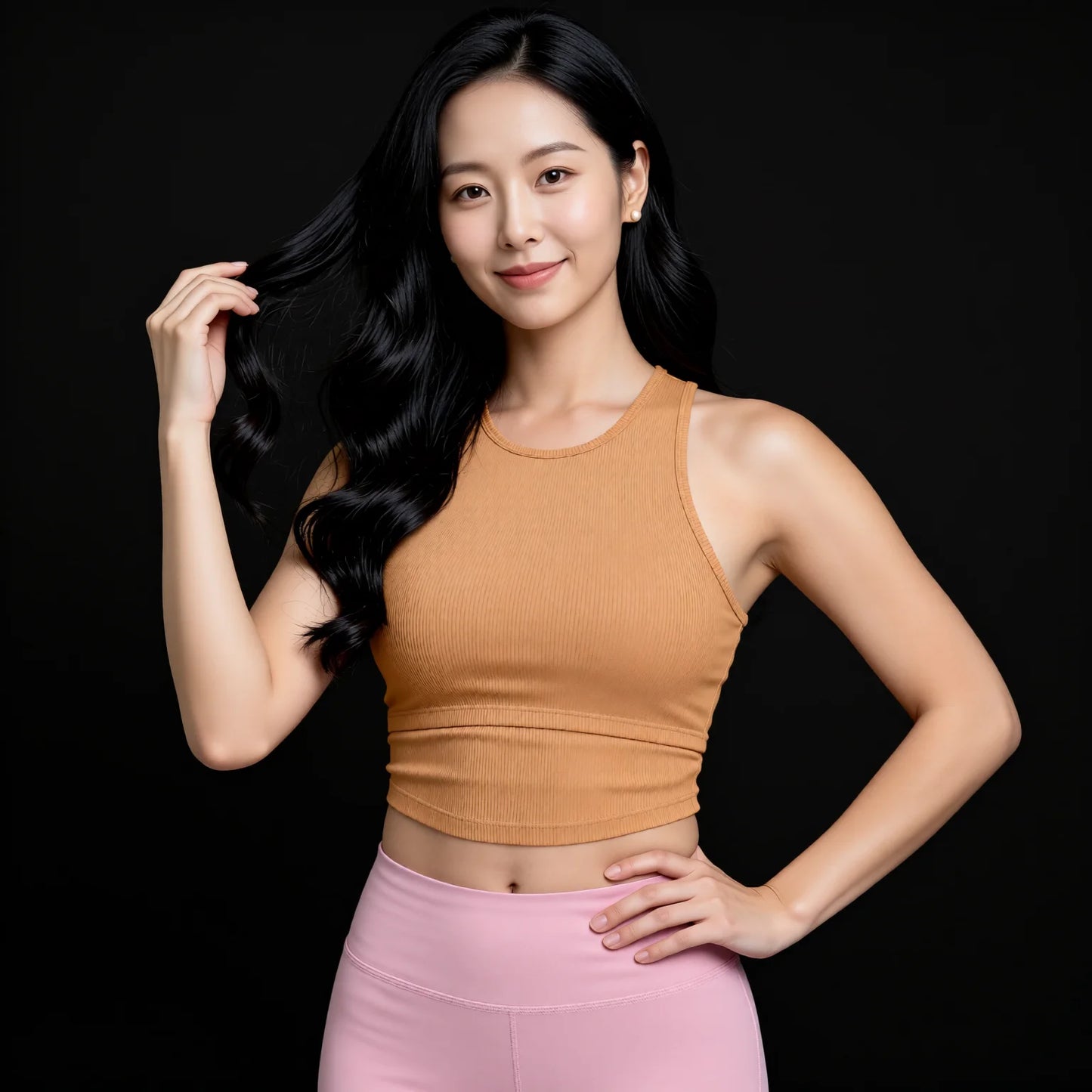 Ribbed Sport Tank Top - Arc Hem Camisole Yoga Bra with Chest Pad