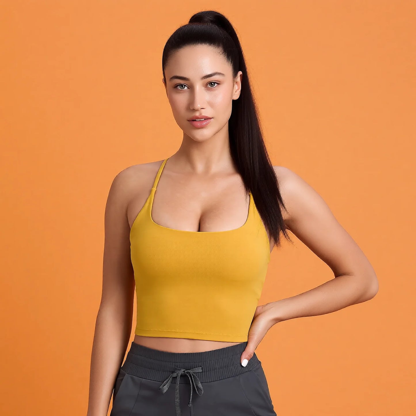Cross-Back Workout Vest with Built-In Bra - Stretchy Yoga Tank