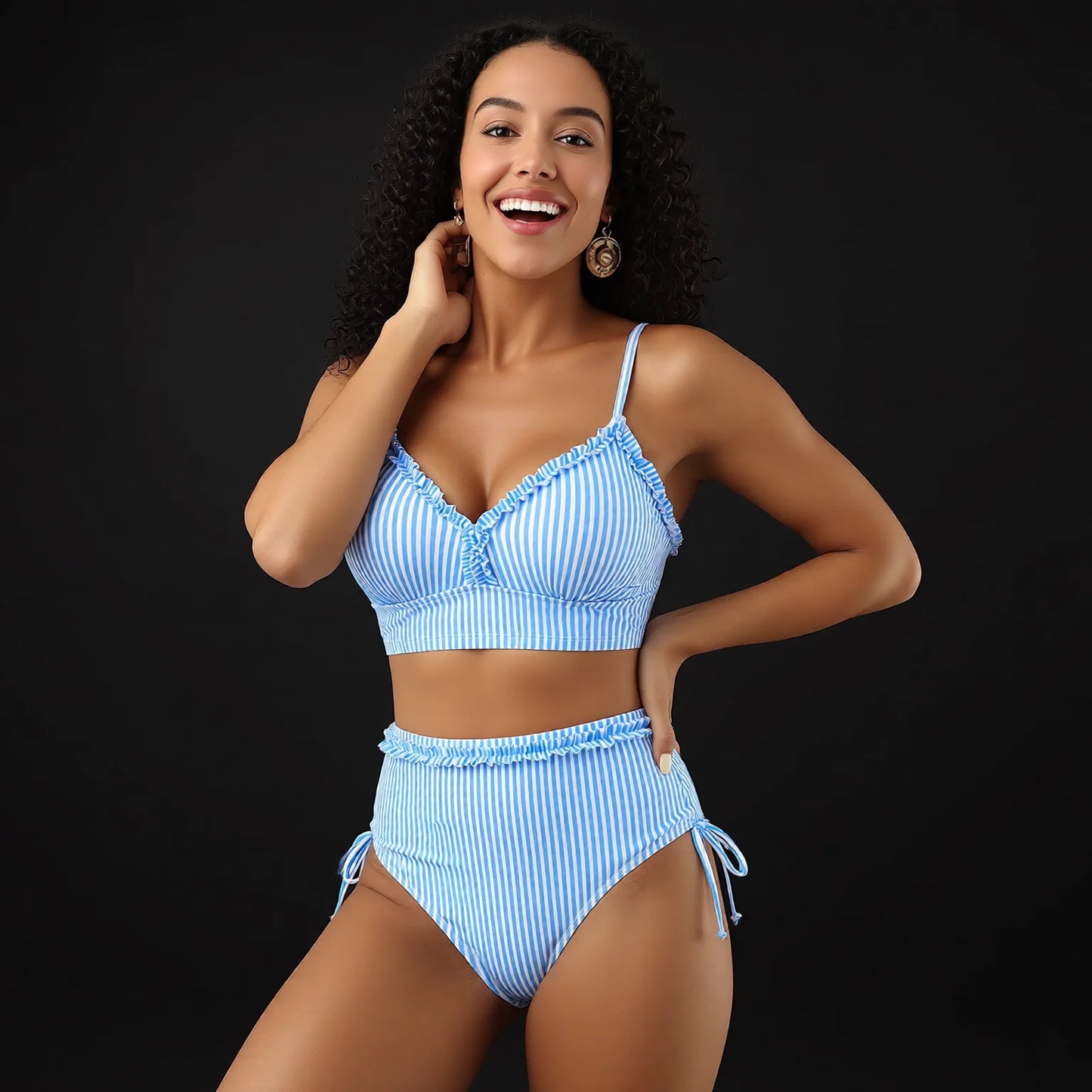 side-tie ruched bikini set high-waisted swimsuit