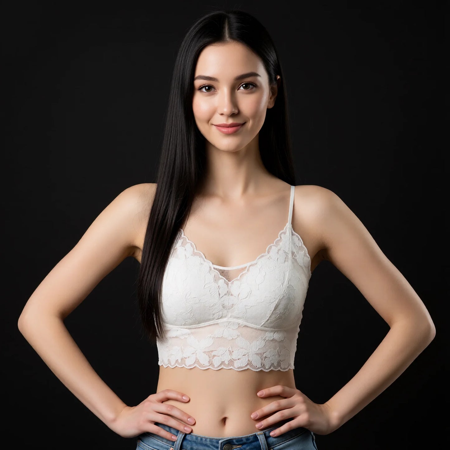 French Wire-Free Lace Bra, Breathable Triangle Cup