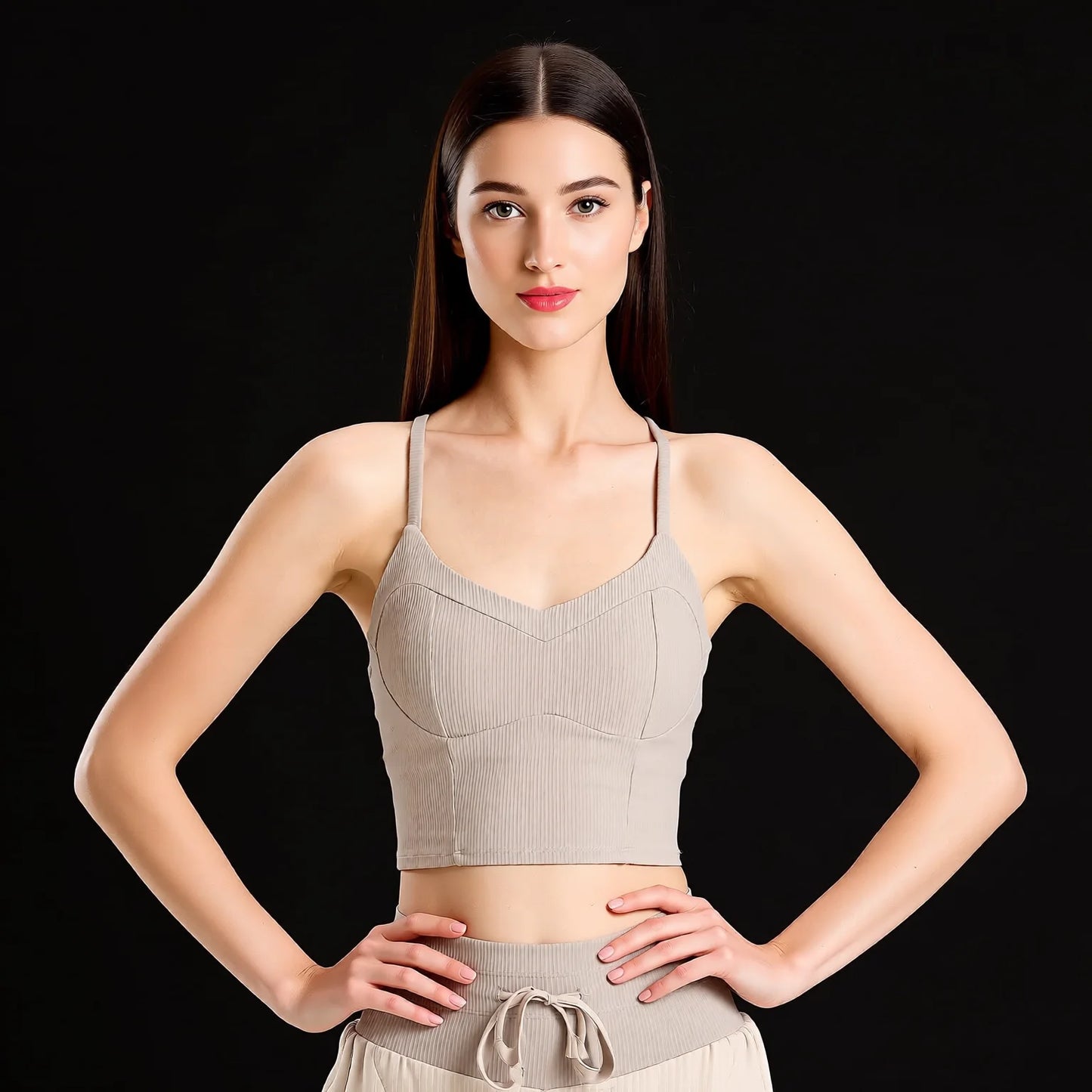 High Support Fixed Cup Sports Bra - Matte Black