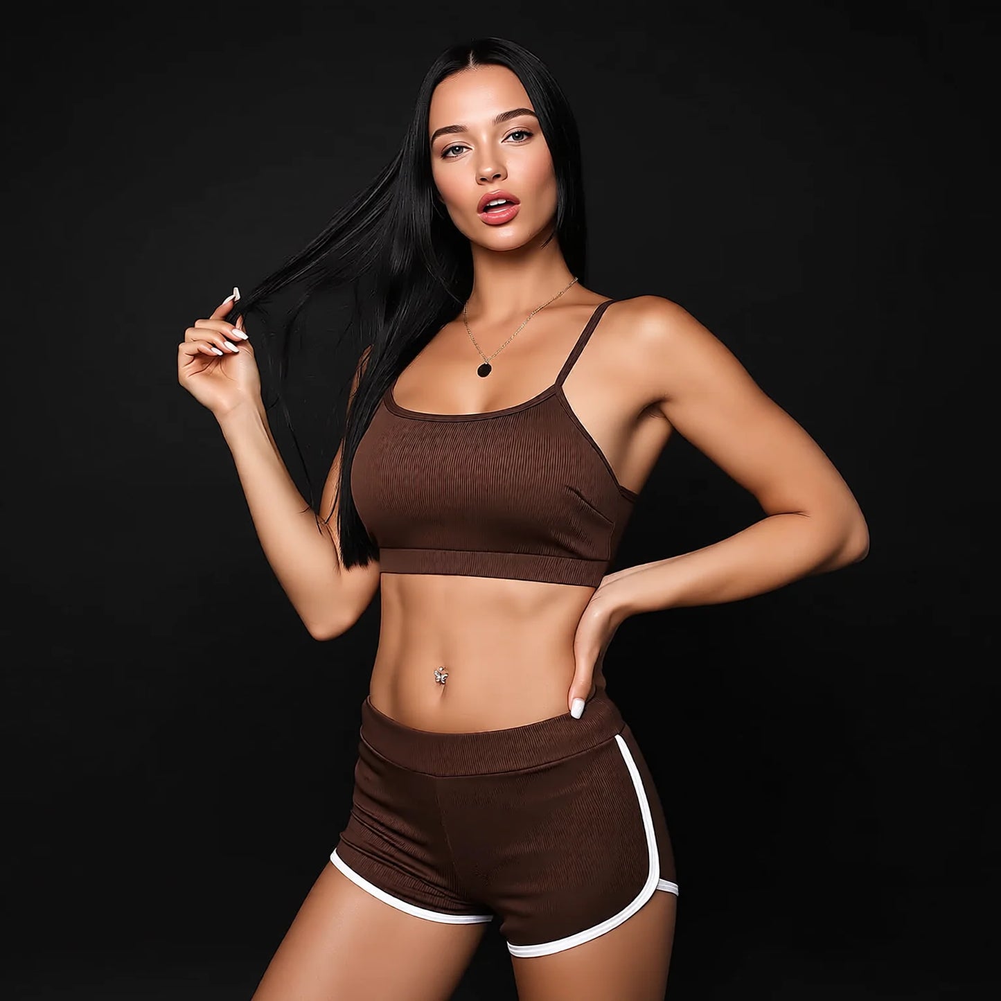 Matte Solid Sporty Bikini Set - Capri Cut & Scoop Bra