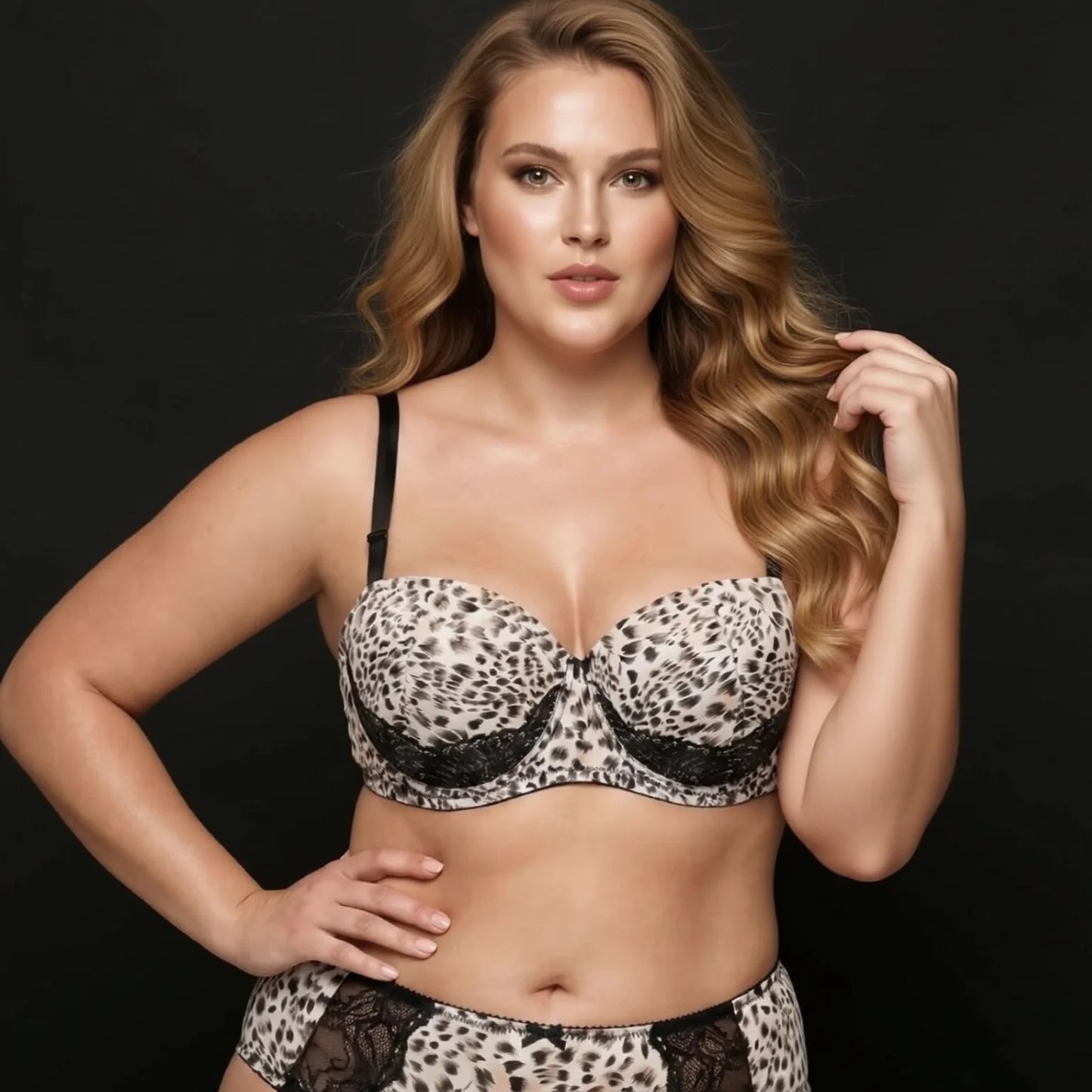 Plus Size Leopard Print Bra - Plunge Cup Lingerie