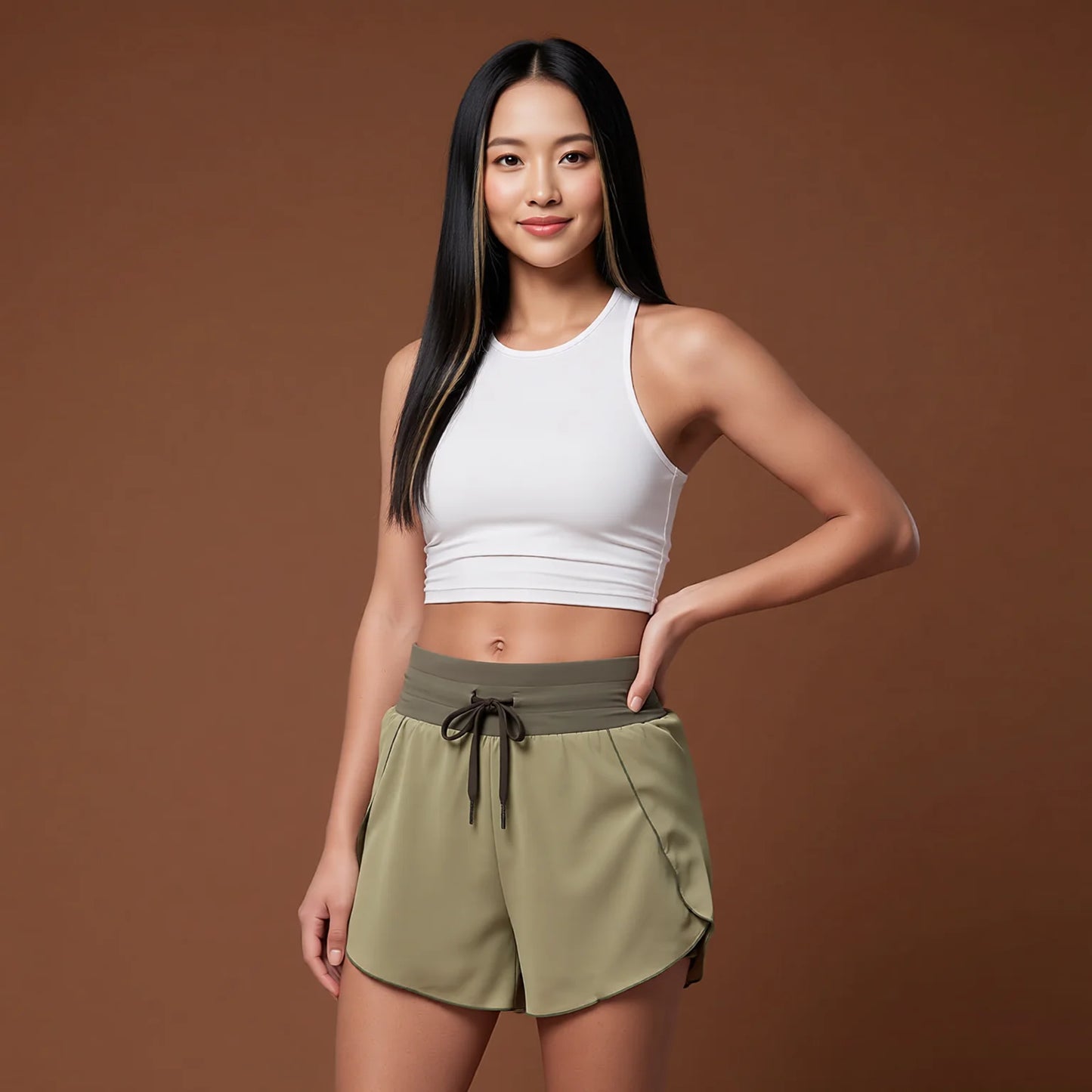 High-waisted shorts with pockets - seamless sports shorts with drawstring tie