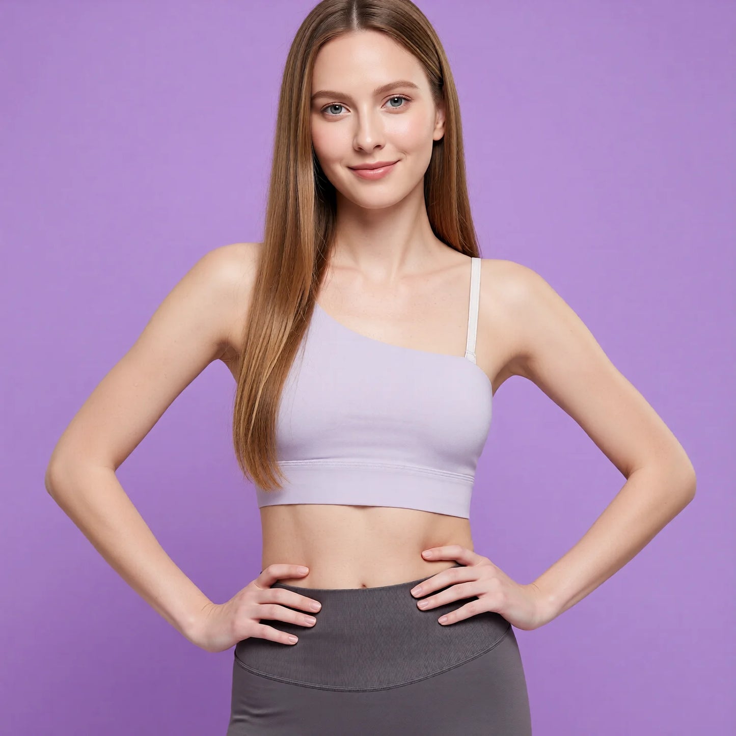 Asymmetrical Strap Sports Bra with Chest Pad - Yoga Essential