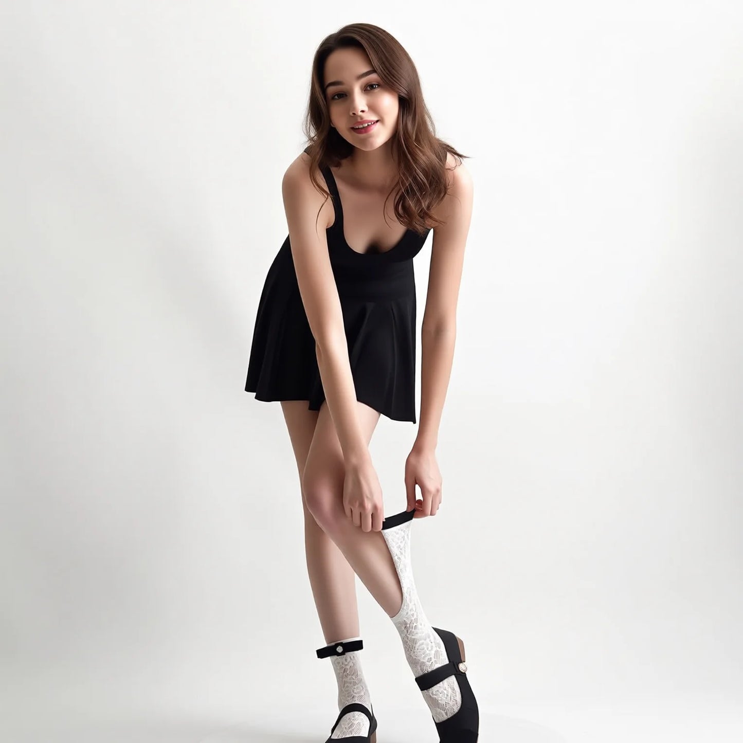Lace Ankle Socks with Bow Detail - Cream and Black