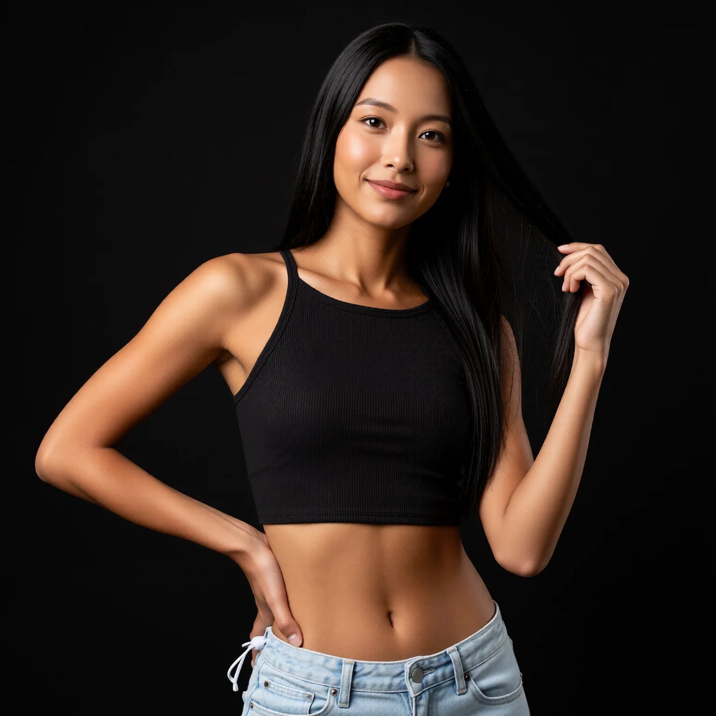 Ribbed Scrunch Yoga Sports Bra - High Neck Camisole Tank Top