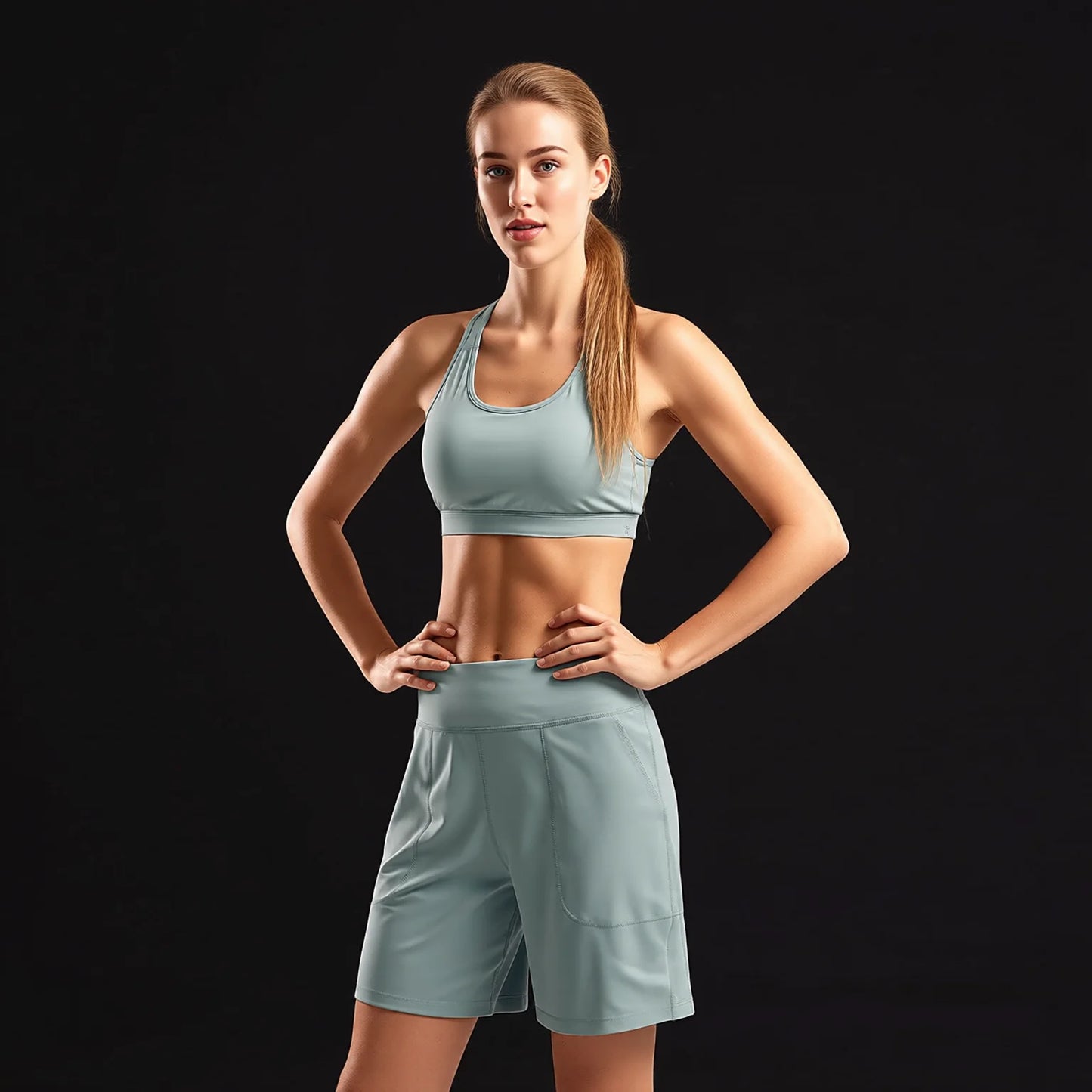 Patch Pocket Capri Shorts High-Waisted Yoga Shorts