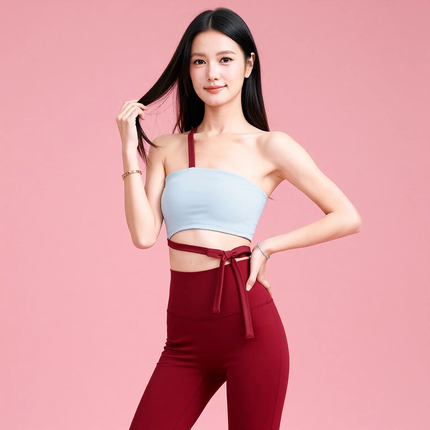Design Strap Sports Bra & High-Waist Leggings Set - Padded Athletic Lingerie