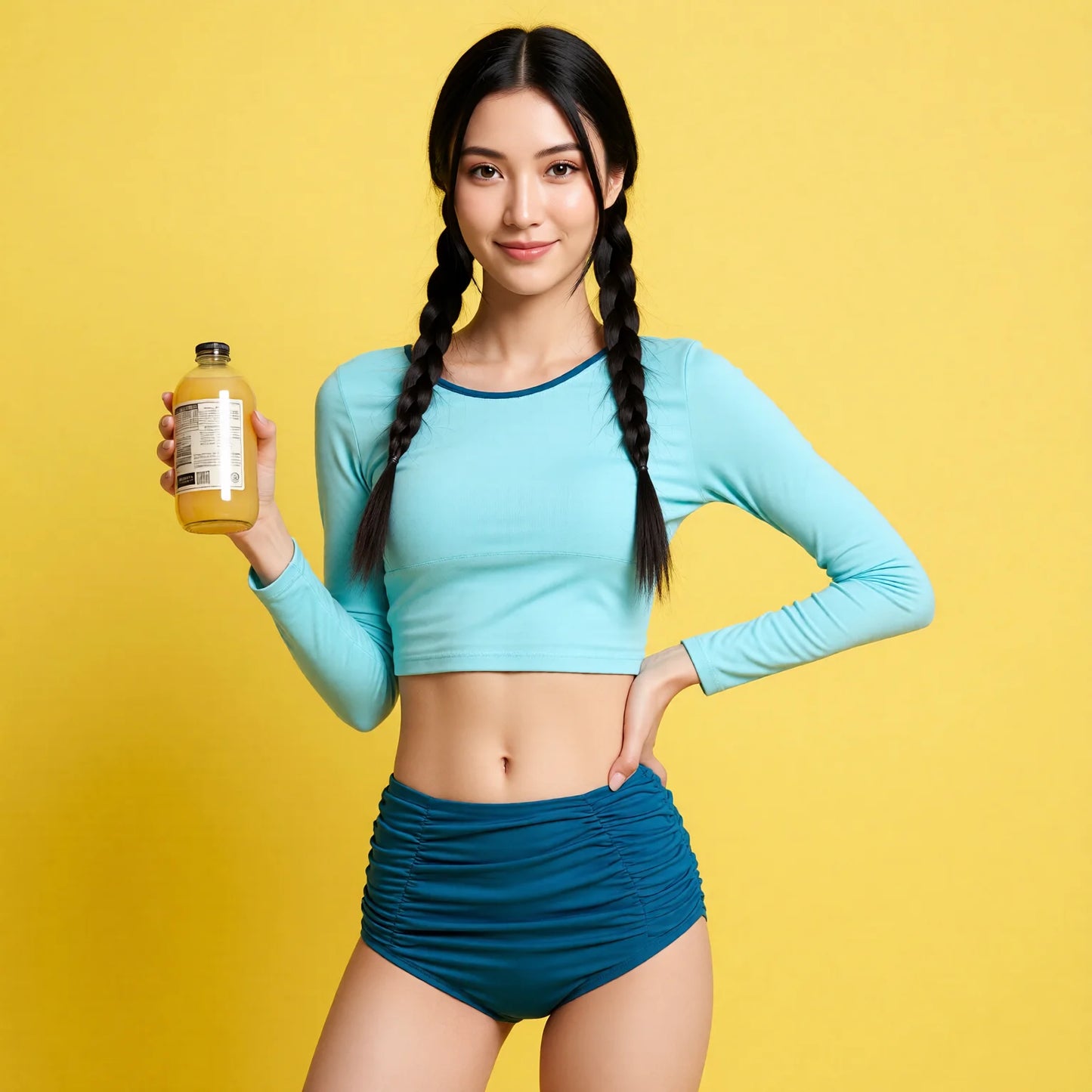 Korean Ins High-Waisted Long-Sleeve Two-Piece Swimwear