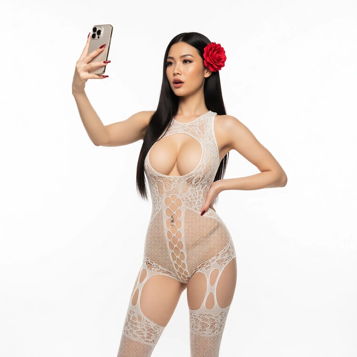 Strappy Fishnet Bodysuit Lingerie with Cutouts