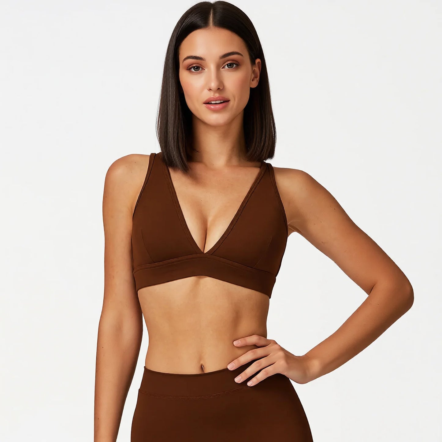 Sheer Stretch V-Neck Sports Bra - Soft Seamless Performance Bra