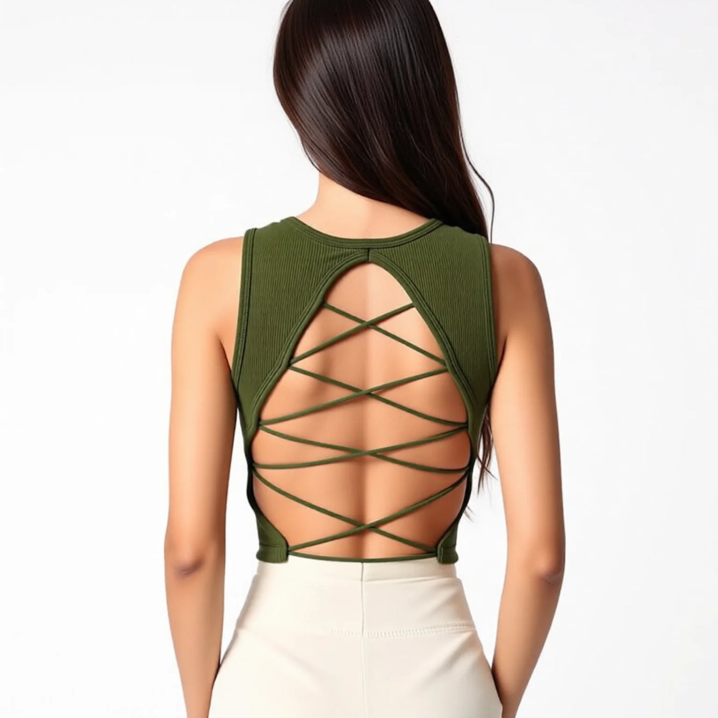 Crisscross Back Sports Bra with Built-in Pads - Yoga Fitness Top