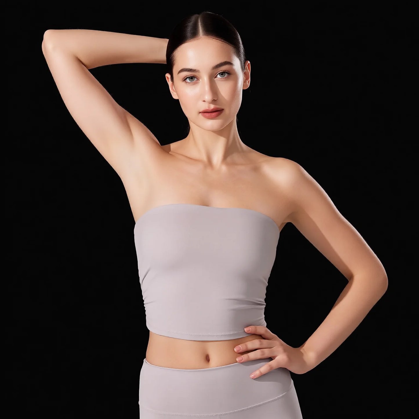 Nude-Skin Sports Tube Top with Built-in Bra Support