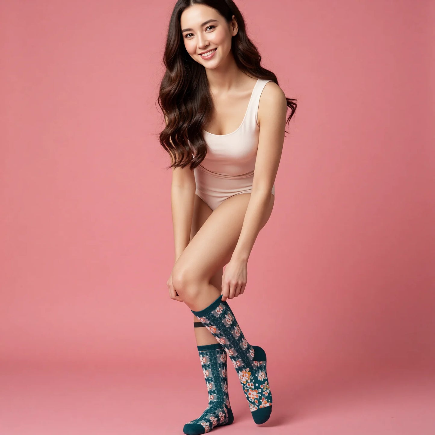 Vintage Floral Embroidered Cotton Crew Socks for Women
