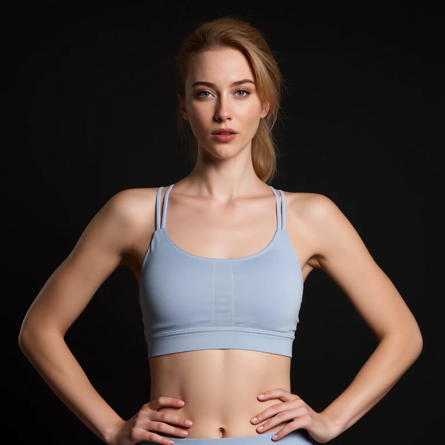 Sports bra with chest pad, bare-feel back, thin straps