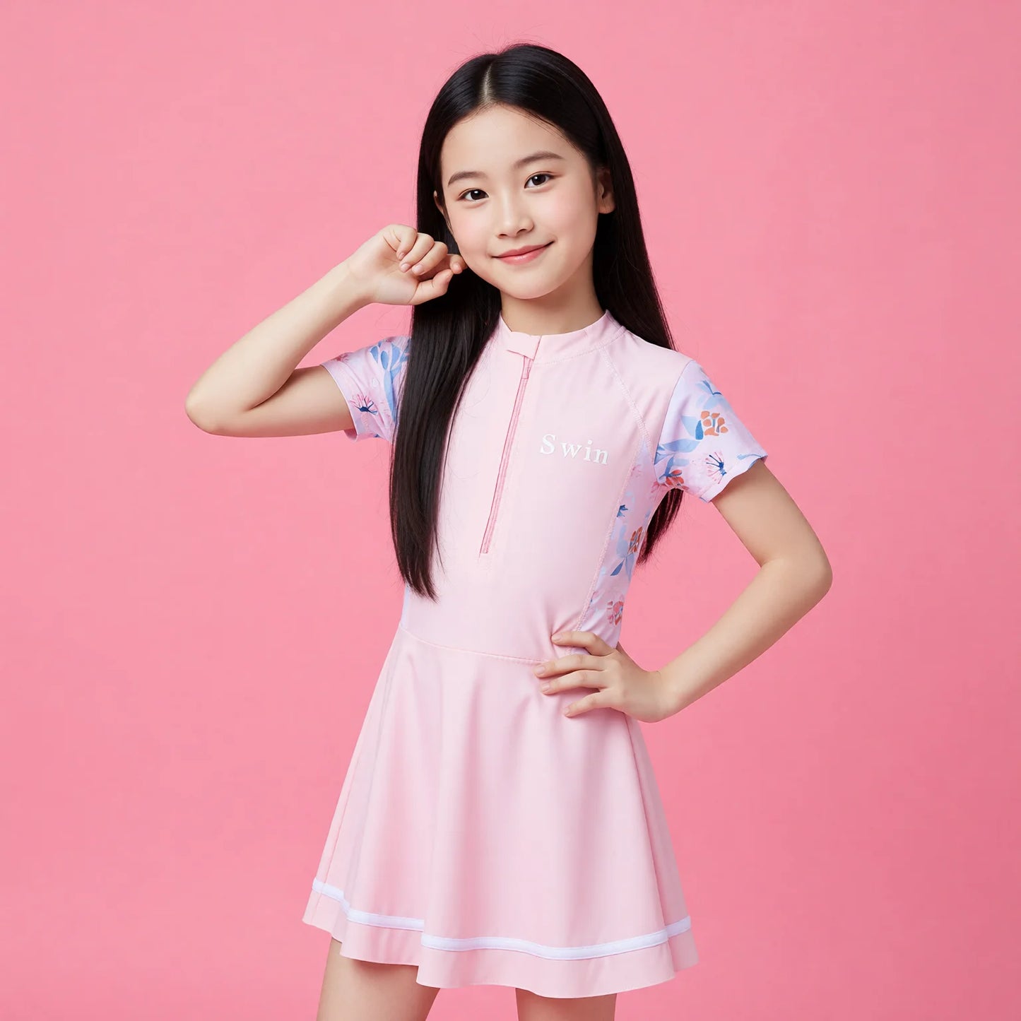 Girls Floral One Piece Swim Dress - Summer Kid's Swimsuit
