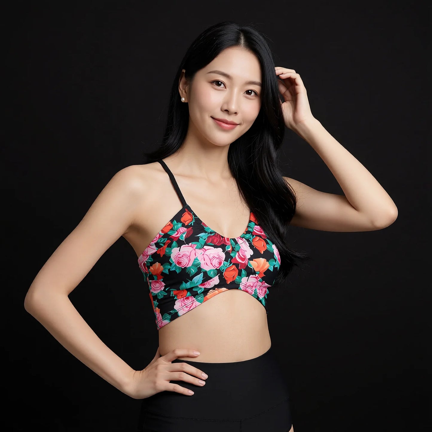Trendy Floral Sports Bra with Cross Back