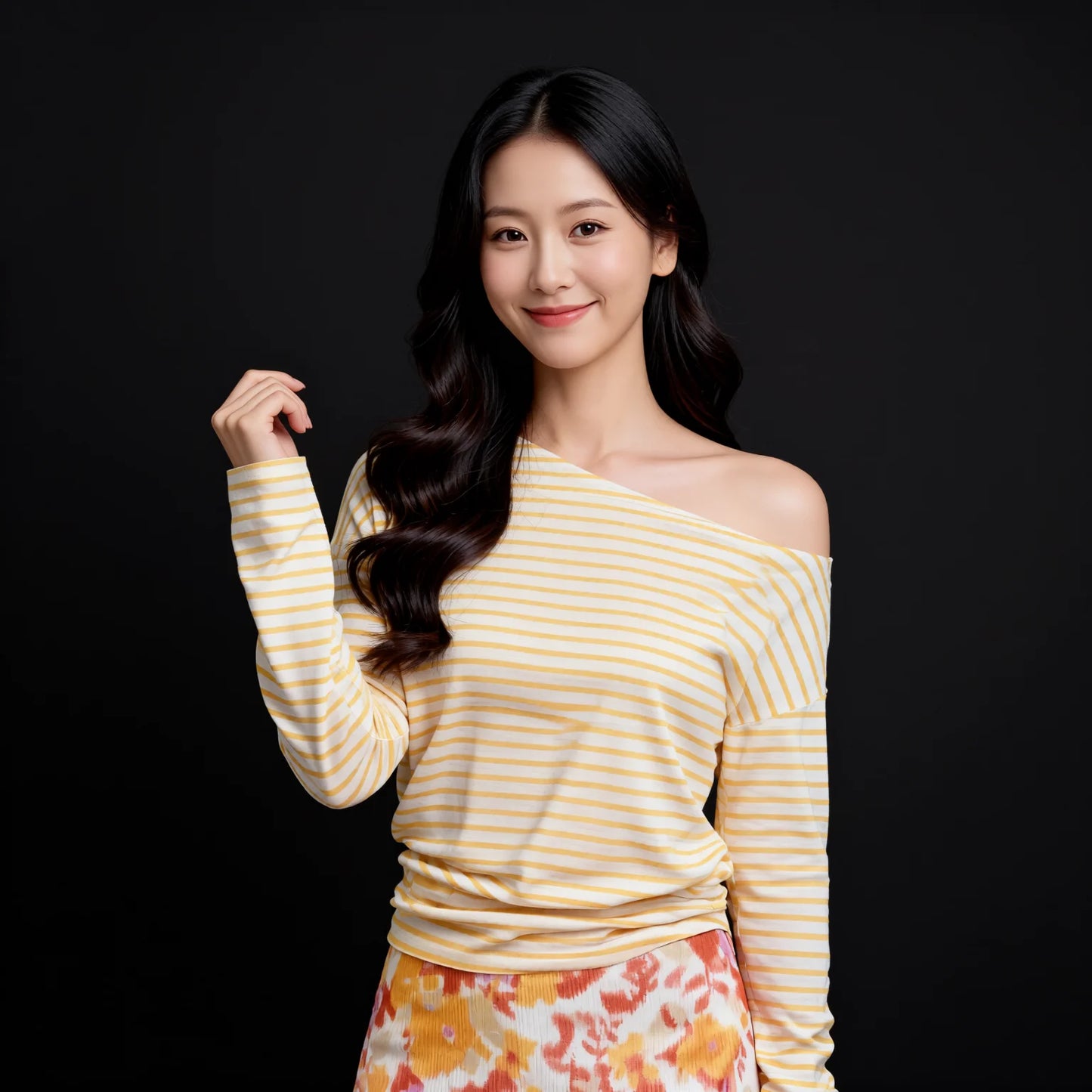 Multi-piece bikini set with long sleeve cover-up skirt for summer beach holiday