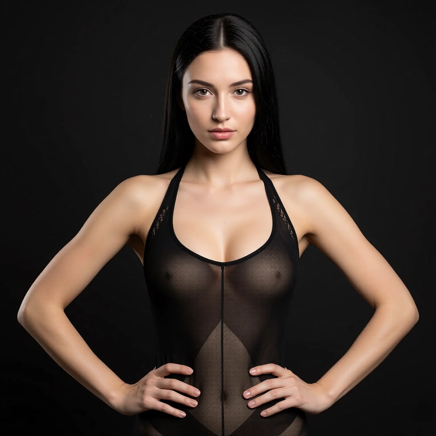 Pure Seductive Pure Desire Open Crotch Net Bodysuit Black Stockings Lingerie