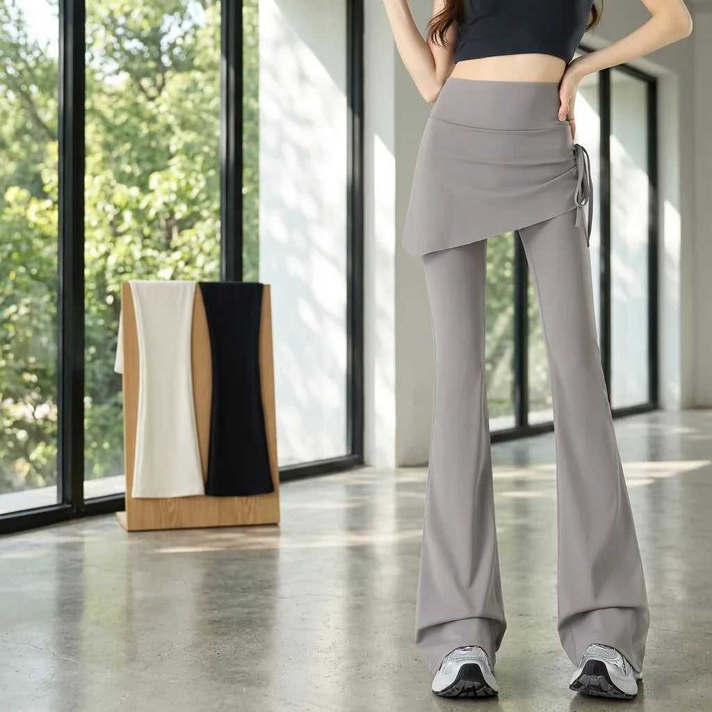 Soft FEESOFT Nylon-Spandex High-Waist Flared Yoga Pants Skirt Overlay
