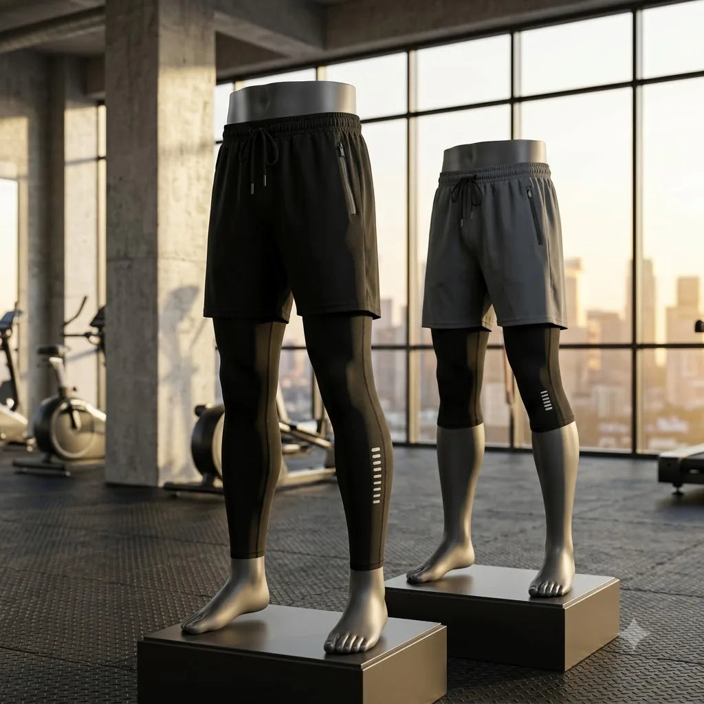 Men's Polyester Fake Two-Piece Compression Running Shorts