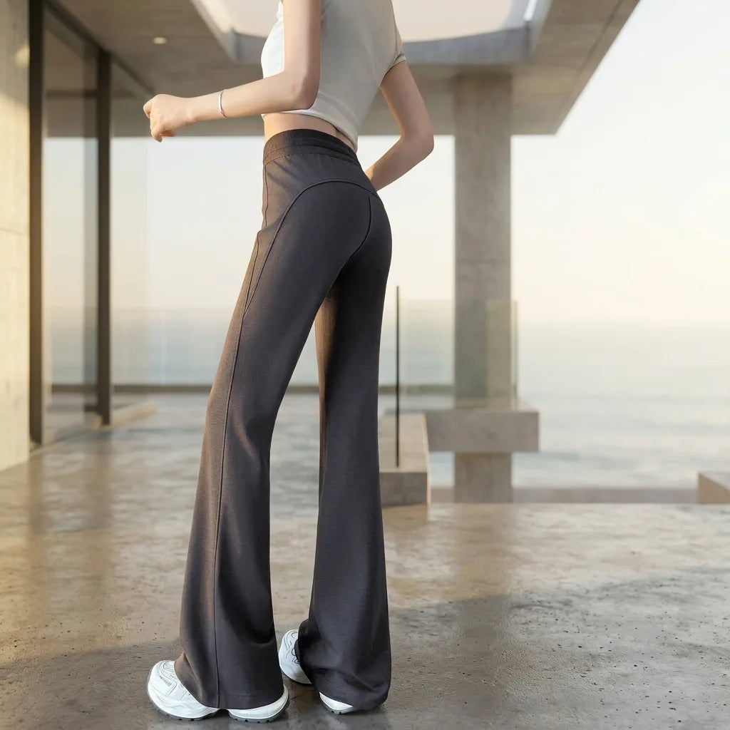 Cool Lyocell High-Waist Micro-Flare Wide-Leg Pants