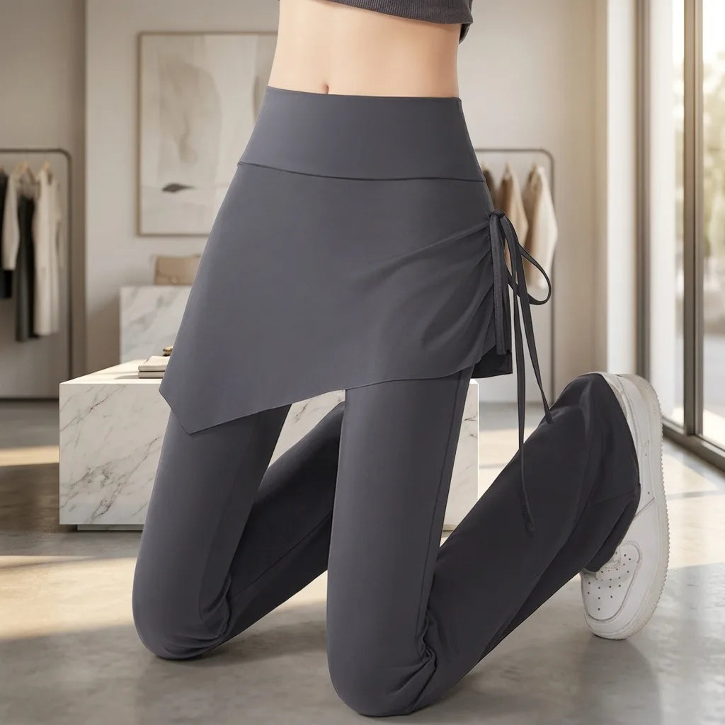 High-Waist Faux Two-Piece Micro-Flare Shark Skort Pants