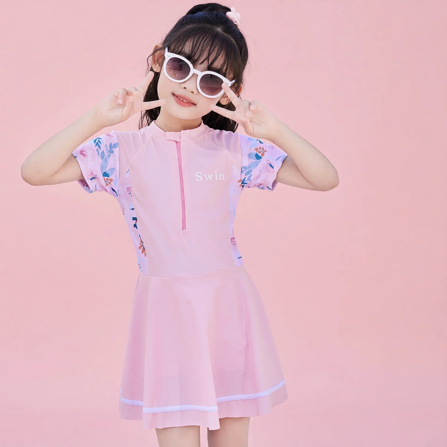 Girls Floral One Piece Swim Dress - Summer Kid's Swimsuit