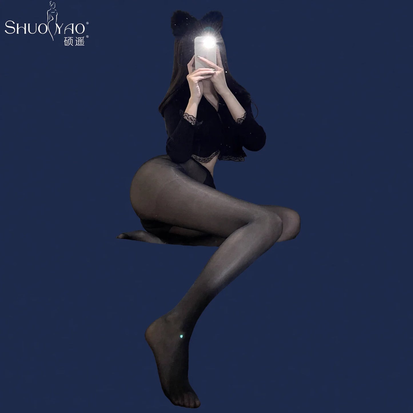 Oil-Glow Sheer Stockings Open Crotch Bodysuit Lingerie
