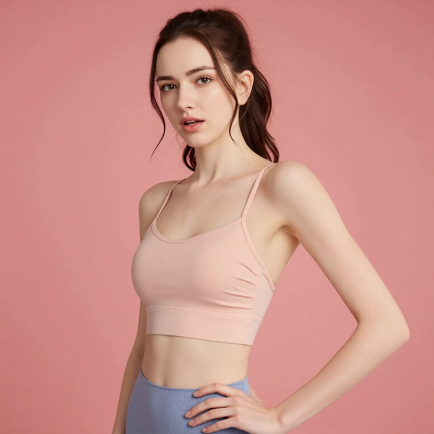 Blush Rose Seamless Sports Bra Fine Straps Yoga Camisole