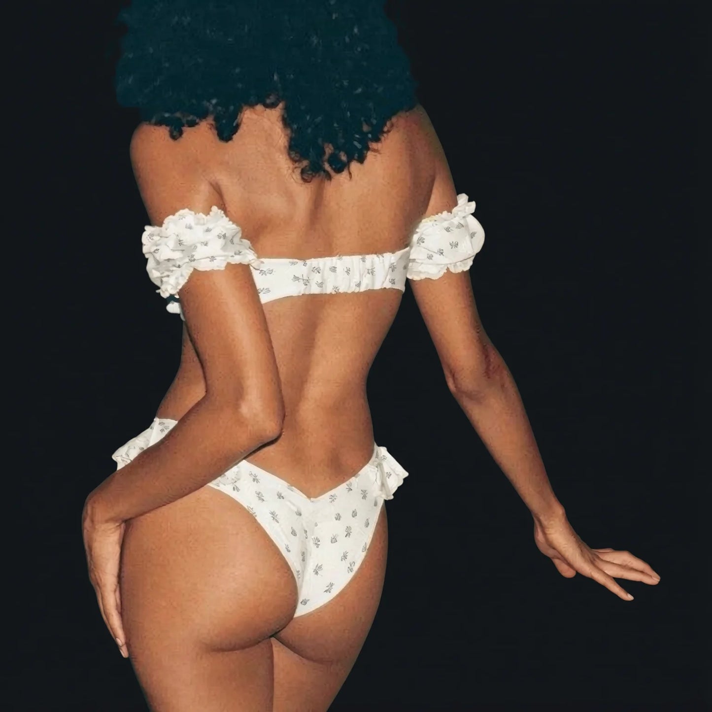 White Floral Ruffle Edge Bikini Set