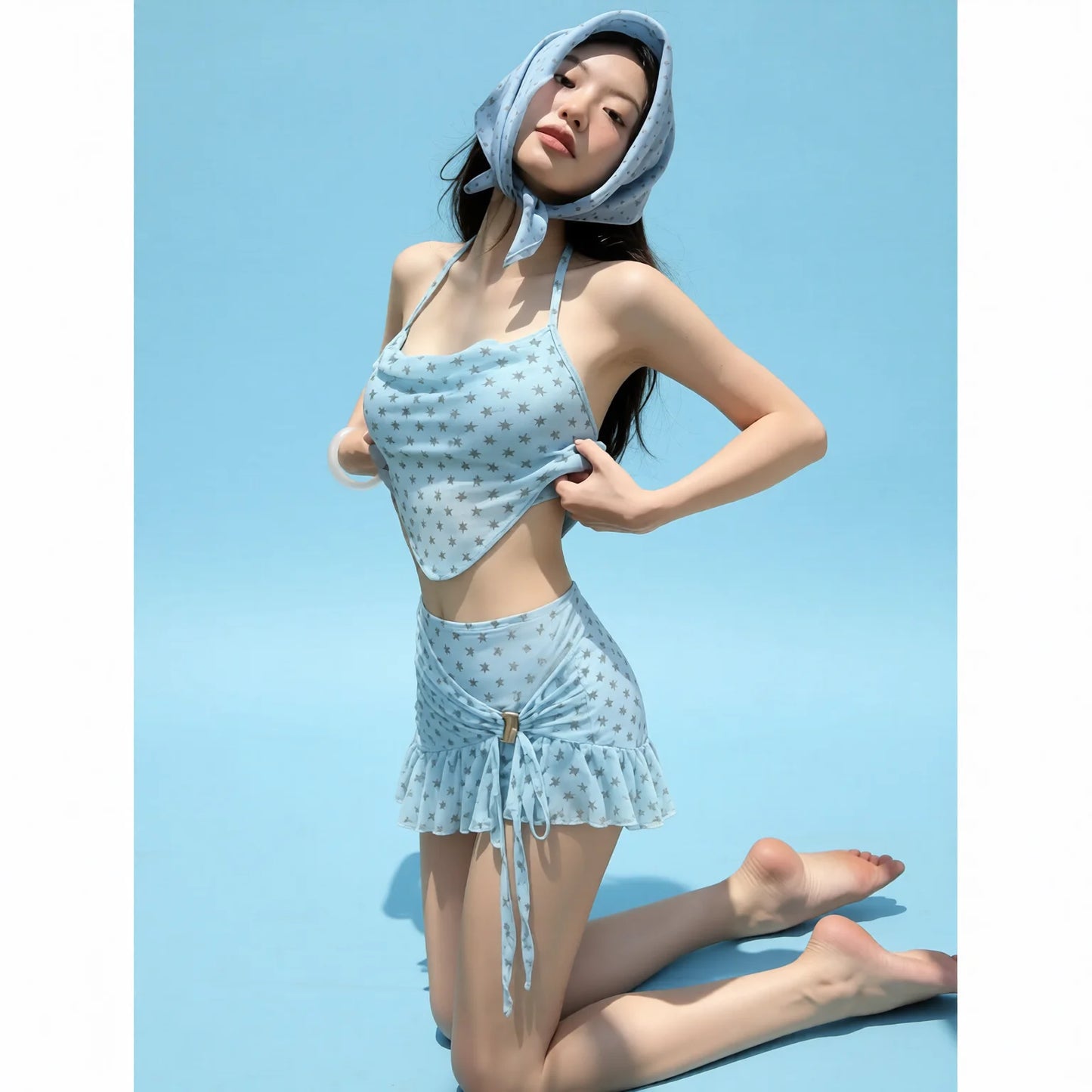 Blue Two-Piece Skirt Bikini Set
