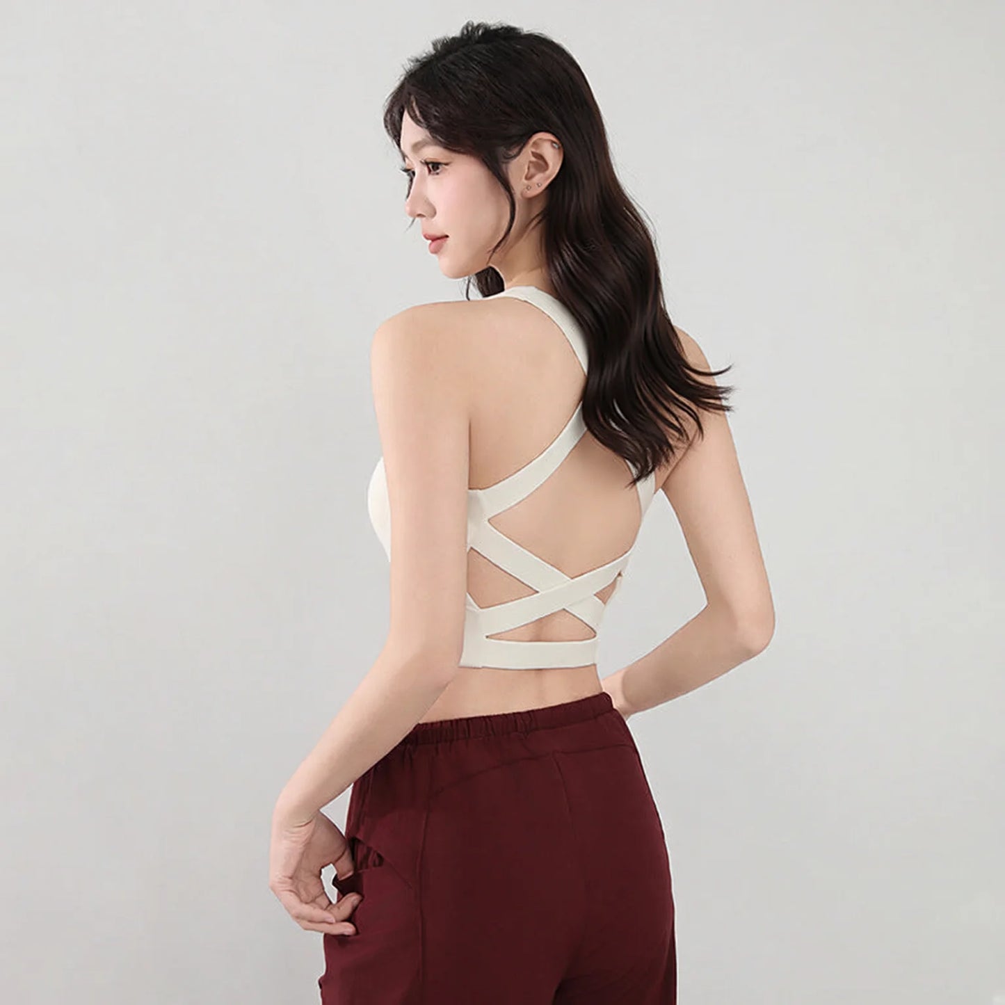 Crisscross Strappy High-Impact Sports Bra with Removable Padded Cups