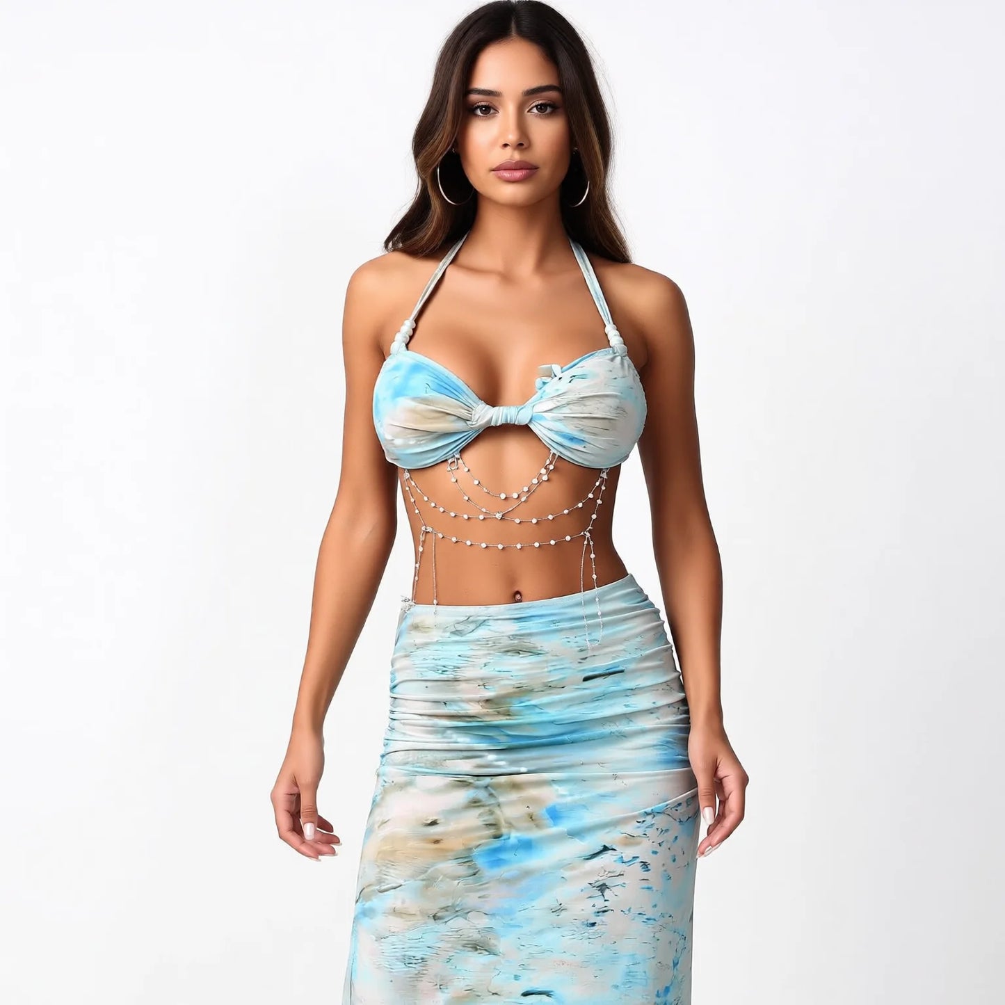 New Style Slimming Green Lingerie Set with Matching Skirt