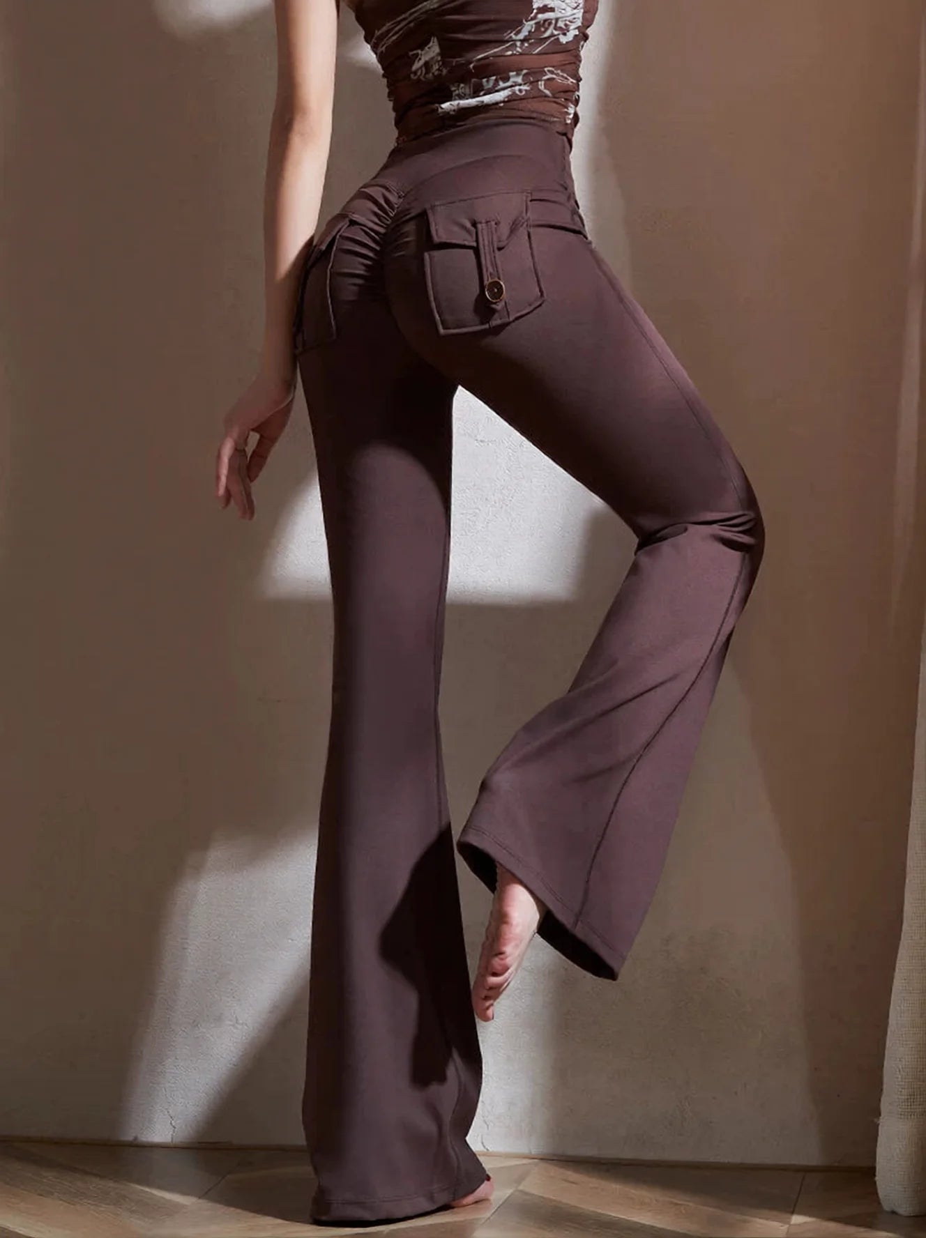 High Waisted Flared Leggings with Pockets and Butt Lift
