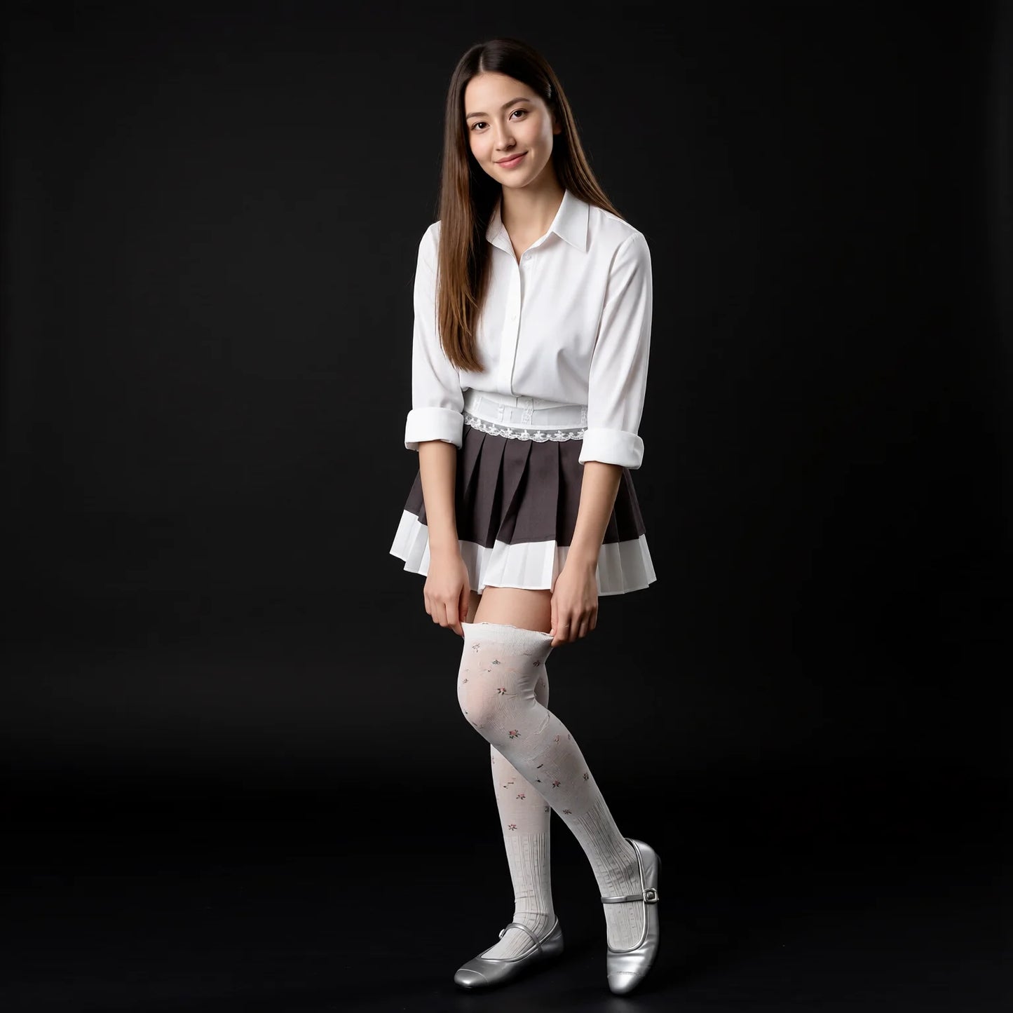 Lace Trim Floral Mesh Knee High Socks for Women
